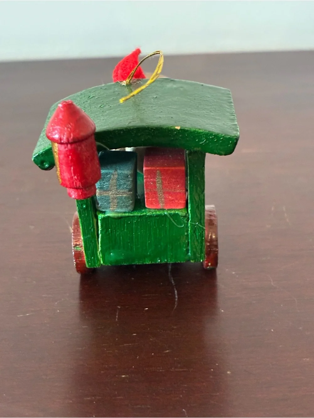 Vintage Russ Berrie Wooden Christmas Train Ornament, Made in Taiwan